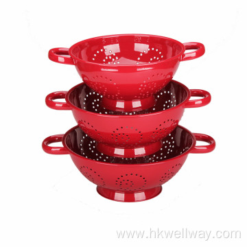 Red Painting Stainless Steel Colander with Ring Base